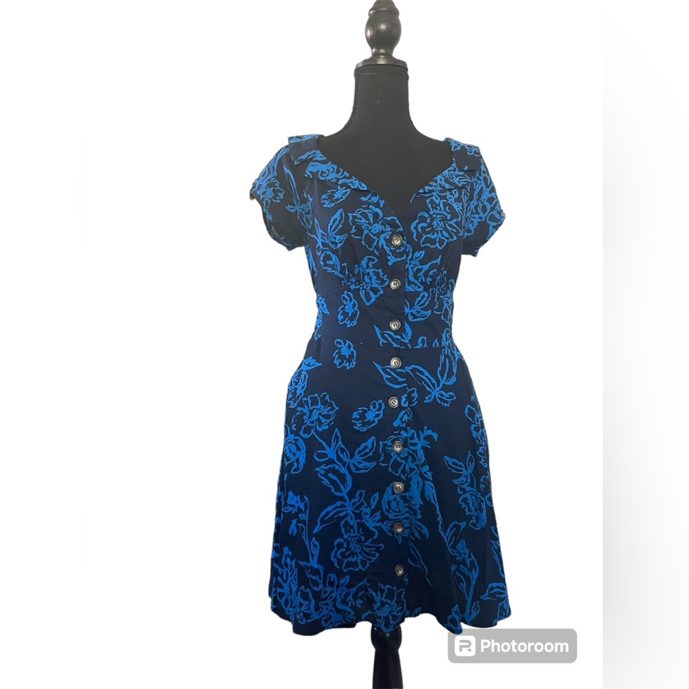 Free People Navy Dress with Bright Blue Floral Print